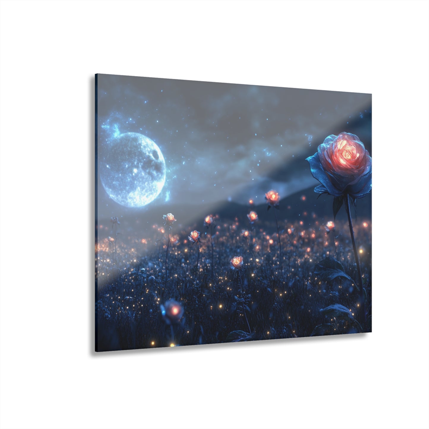 Moonlit Rose Acrylic Print – Floral Night Sky Wall Art