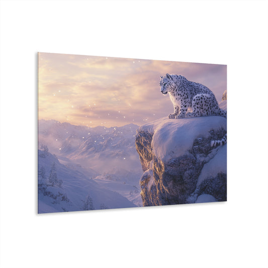 Majestic Snow Leopard Acrylic Print - Winter Landscape Wall Art