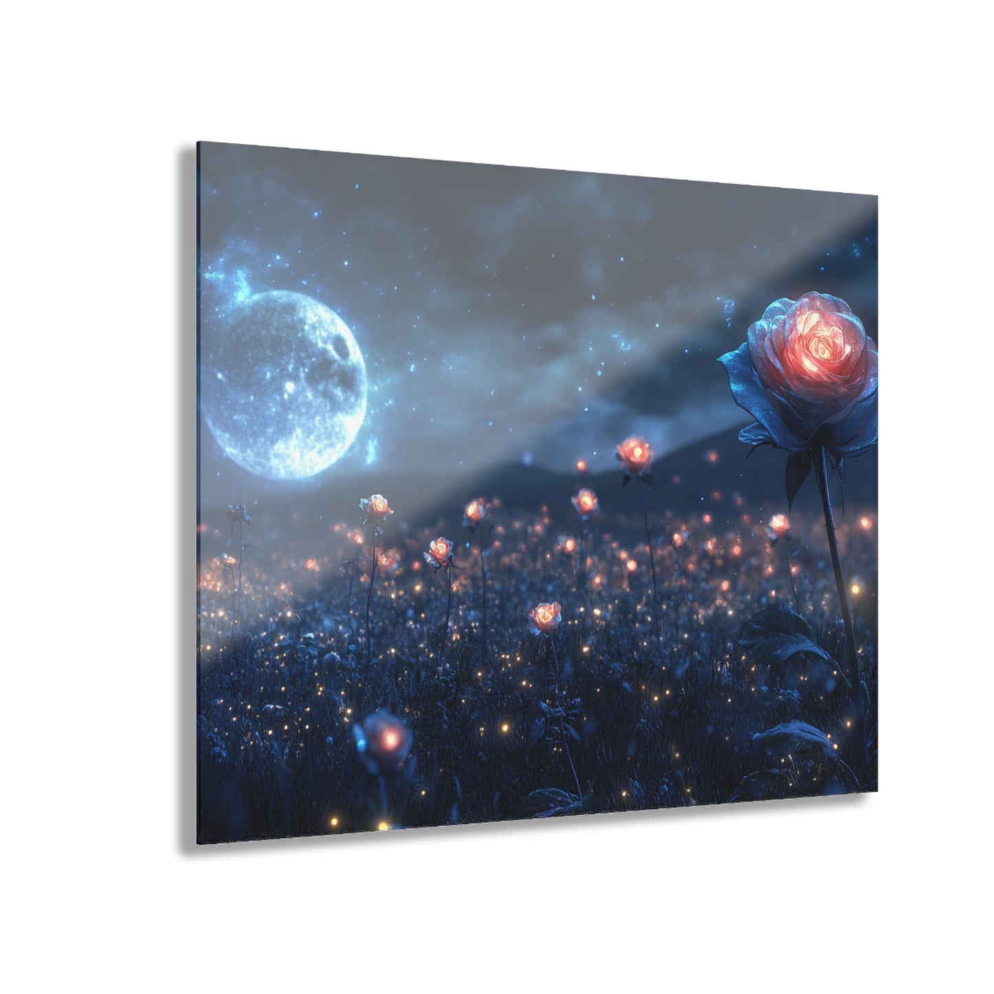 Moonlit Rose Acrylic Print – Floral Night Sky Wall Art