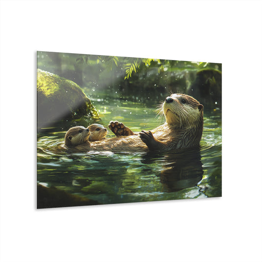 Nature-Inspired Acrylic Print - Relaxing Otters - Modern Home Decor