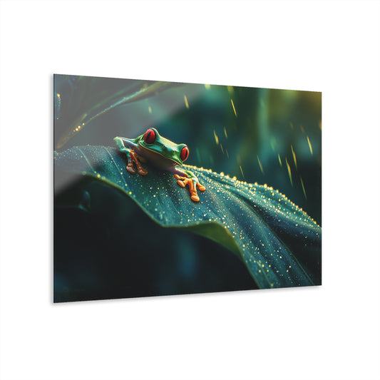 Vibrant Acrylic Wall Art - Frog on Leaf Print with French Cleat Hanging