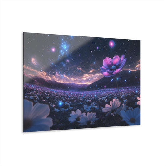 Cosmic Floral Acrylic Print - Dreamy Night Sky Wall Art