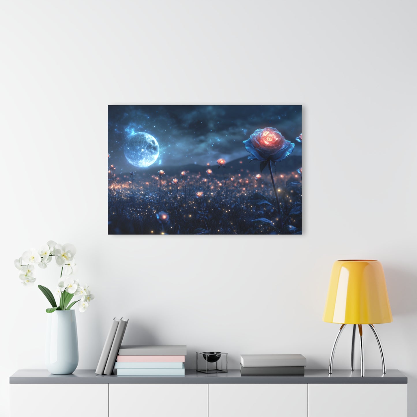 Moonlit Rose Acrylic Print – Floral Night Sky Wall Art