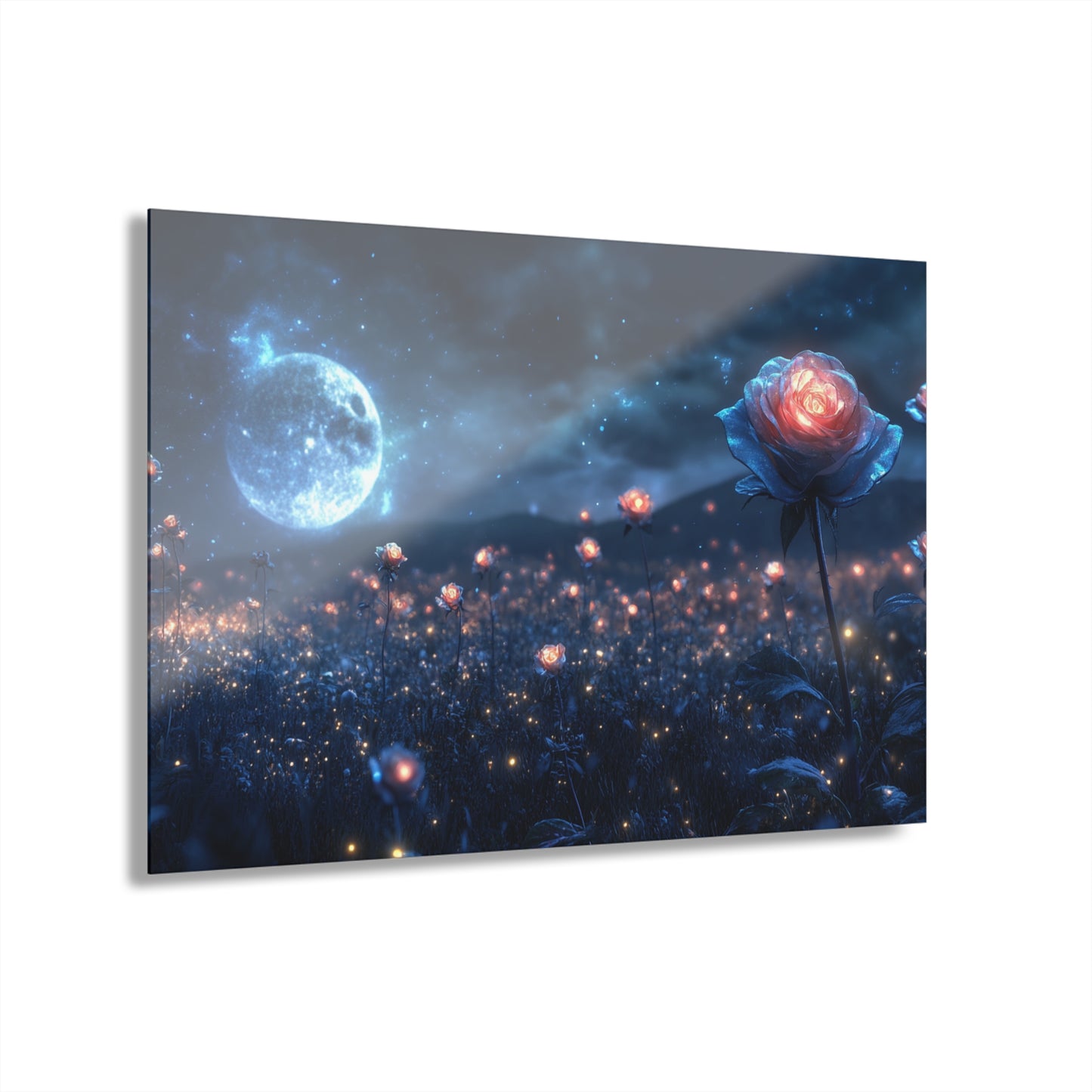 Moonlit Rose Acrylic Print – Floral Night Sky Wall Art