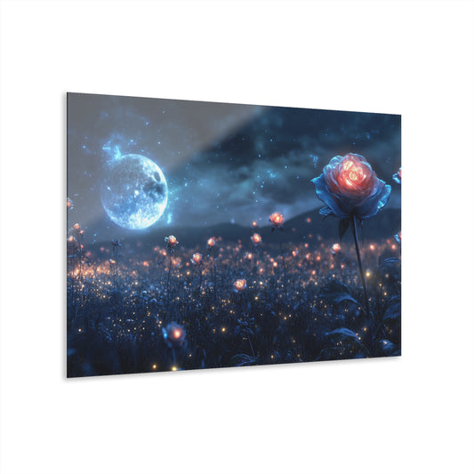 Moonlit Rose Acrylic Print – Floral Night Sky Wall Art