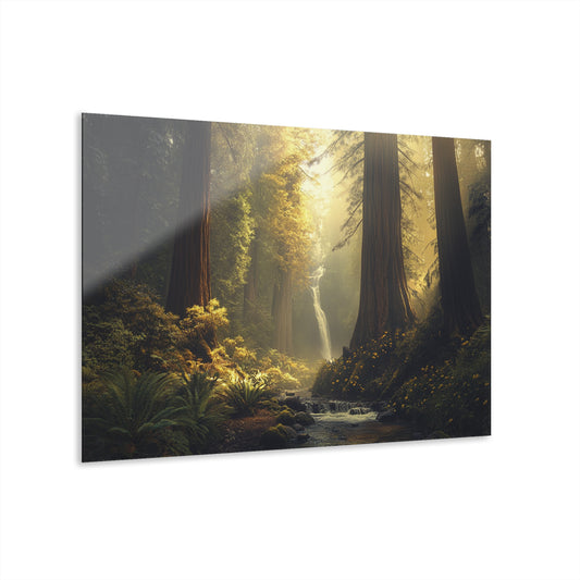 Nature-Inspired Acrylic Print for Home Decor - Forest Waterfall Wall Art